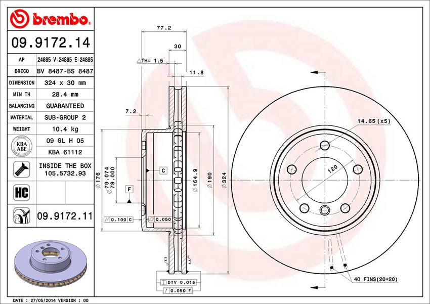 BMW Brembo Disc Brake Rotor - Front (324mm) 34116864906